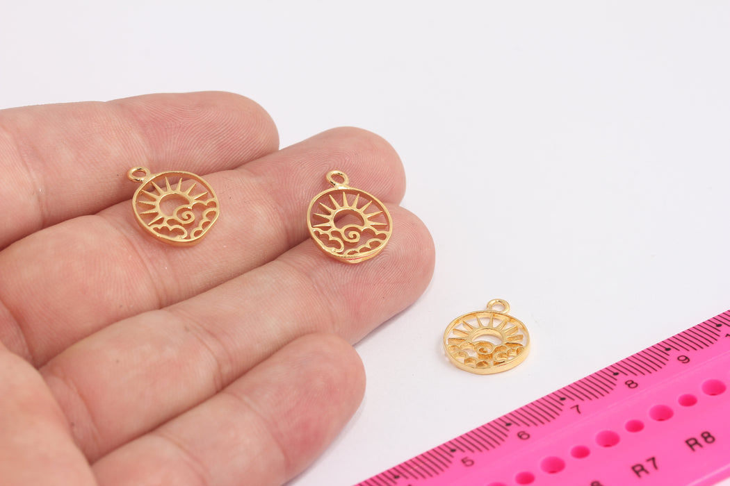 14x18 mm 24 Ayar Parlak Altın Kaplama Güneş Kolye, Güneş Kolyesi, Disk Güneş Kolyeleri, Altın Bulgular, Güneş Madalyonu, MLS1056