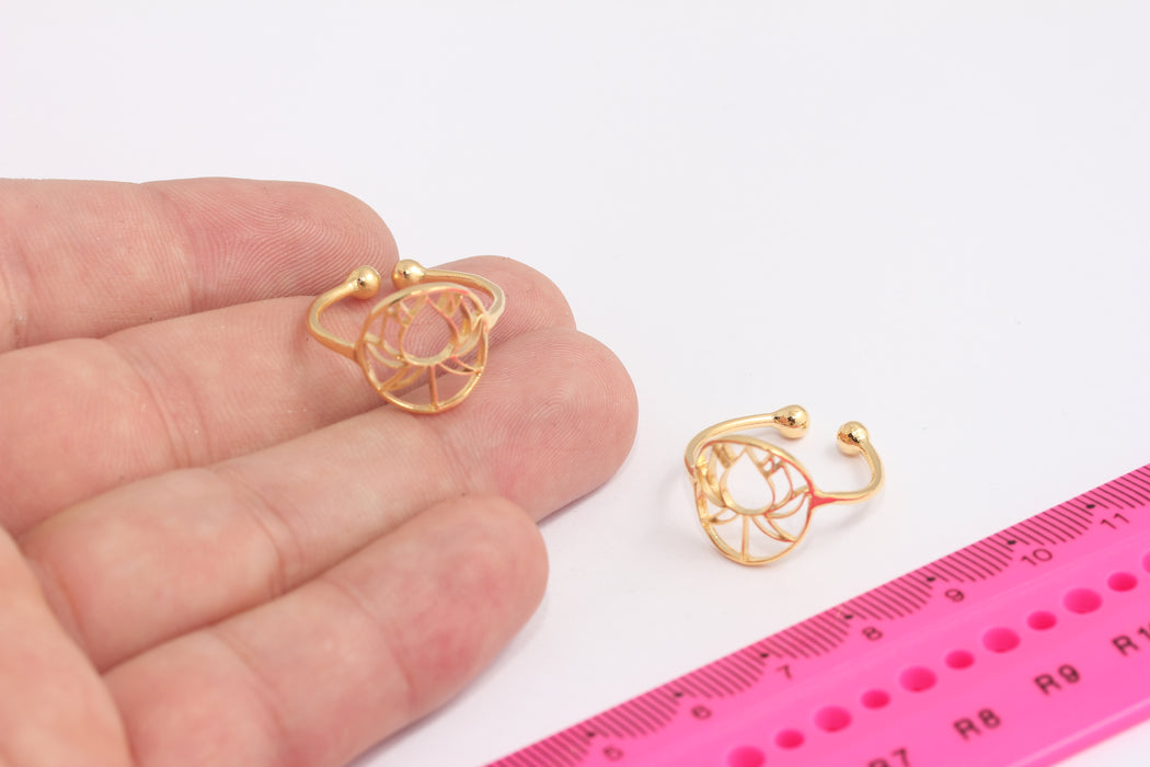 16x17mm 24k Shiny Gold Flower Rings, Gold Leaf Rings, Flower Jewelry, Dainty Rings, Gold Plated Rings, MLS938