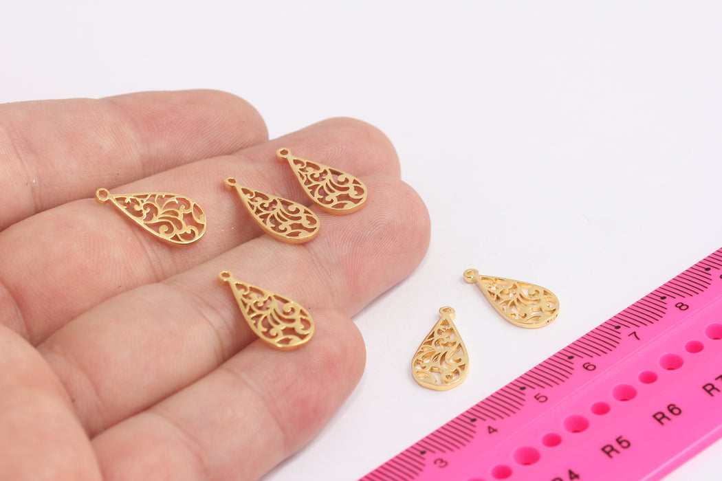 9x18mm 24k Shiny Gold Flower Pendants, Leaf Pendat, Flower Charms, Nature Charm, Clover Necklace, Gold Findings, MLS1015