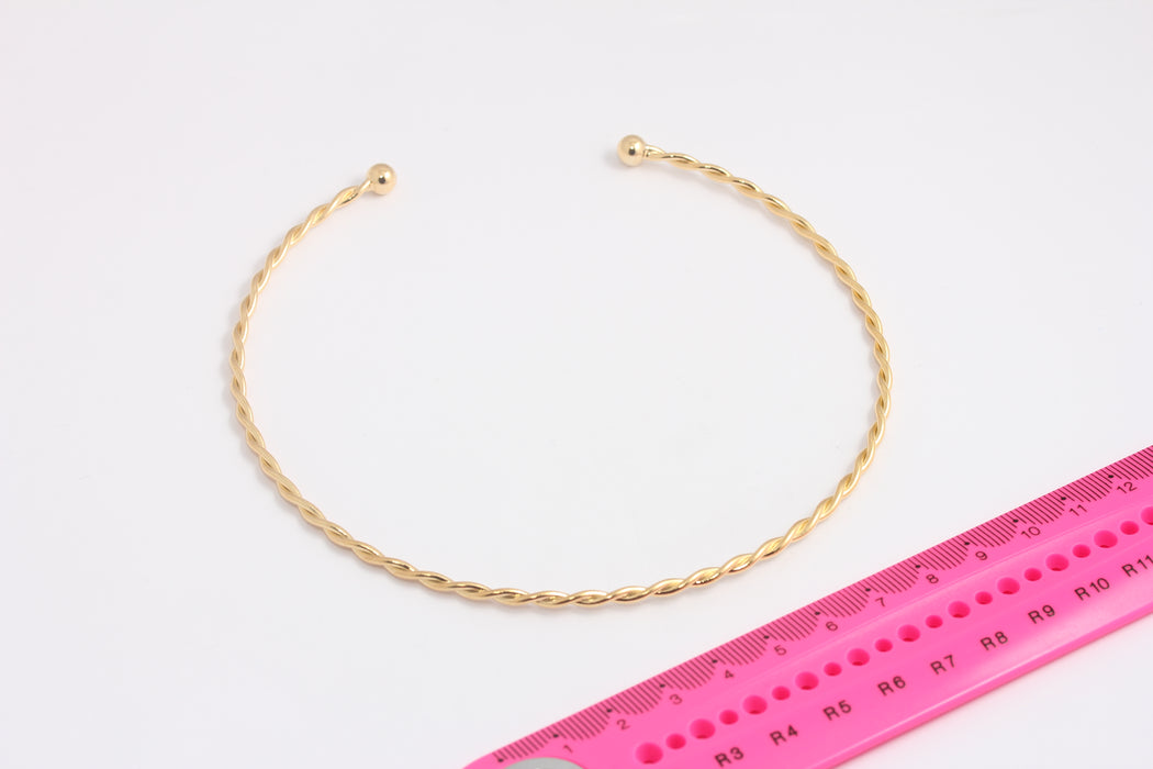 24k Shiny Gold Plated Choker, Wire Choker Necklace, Adjustable, Wire Braided, Wire Textured, BXB412-1