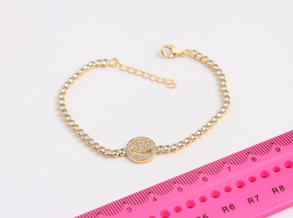 Shiny Gold Smiley Face CZ Tennis Bracelet