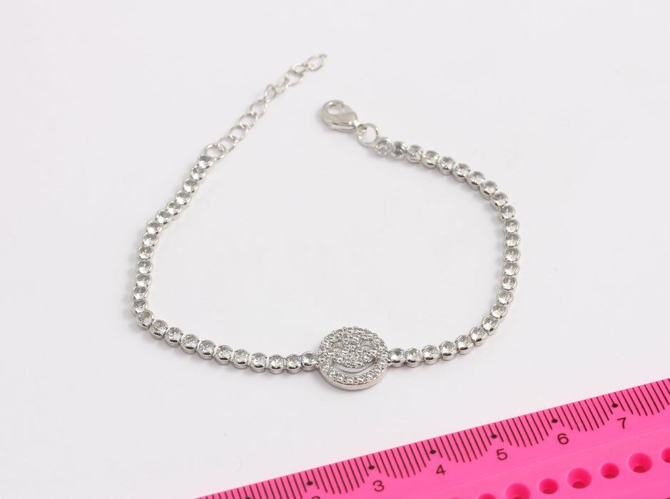 Rhodium Plated Smiley Face CZ Tennis Bracelet