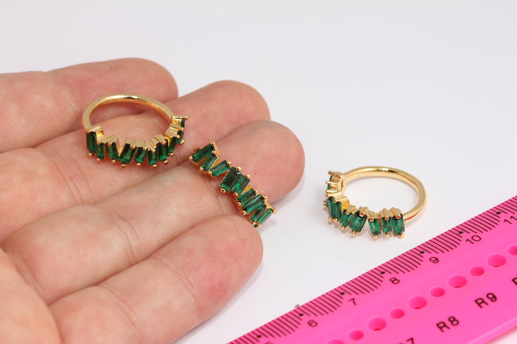 17,5mm 24k Shiny Gold Baguette Rings, Micro Pave Rings, Cubic Zirconia Rings, Stacking Rings, Gold Plated Rings, MLS1072