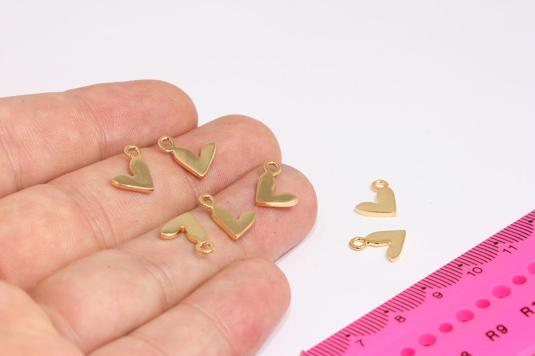 9x12mm 24k Shiny Gold Heart Charms, Love Necklace, Mini Heart, Necklace Heart Pendant, Gold Plated Findings, MLS934