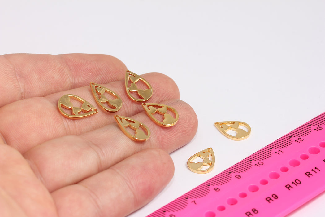 10x15mm 24 Ayar Parlak Altın Kalp Damlası, Kalp Takıları, Kalp Damlası Kolye, Kalp Kolye, Bilezik Takıları, Altın Kaplamalı Bulgular, MLS1151
