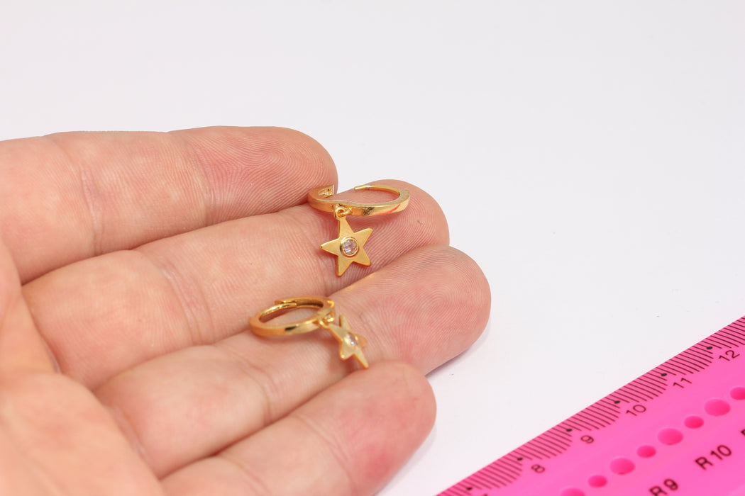 Micro Pave Earring, Gold CZ Star Earrings
