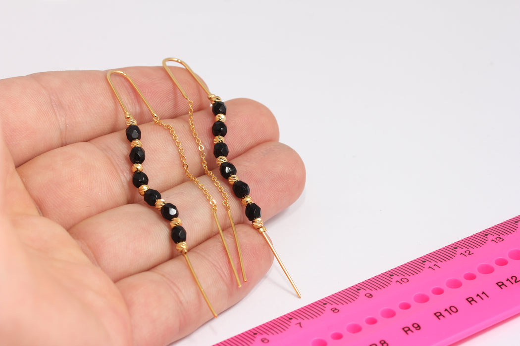 Chain Earrings, Black Beads Earring