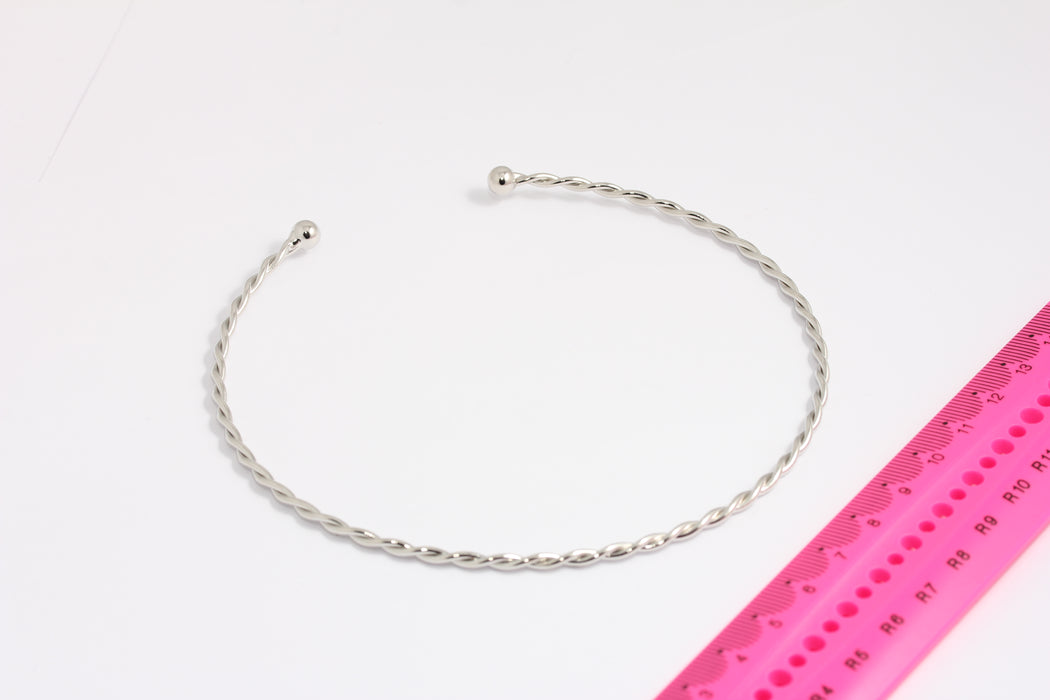 120mm Rhodium Plated Choker, Wire Choker Necklace, Adjustable, Wire Braided, Wire Textured, BXB415-1