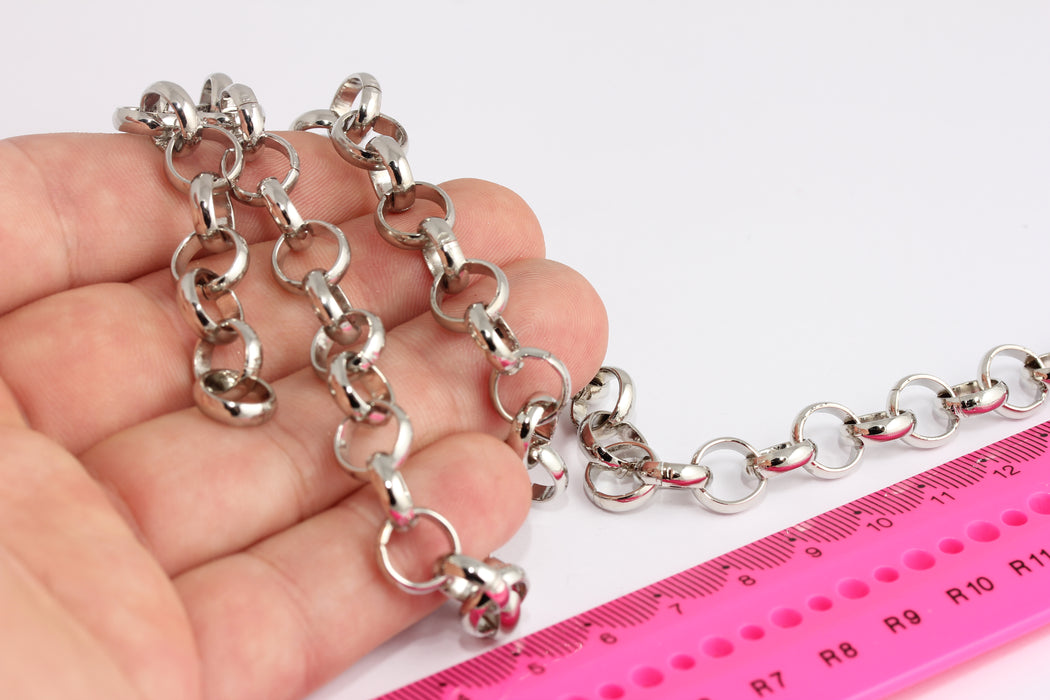 10 mm Rodyum Kaplamalı Rolo Zincir, Lehimli Zincir, Toplu Zincir, Lehimli Zincir, Bağlantı Zinciri, Rolo Zincirler, Gümüş Kaplama Zincirler, BXB417-5
