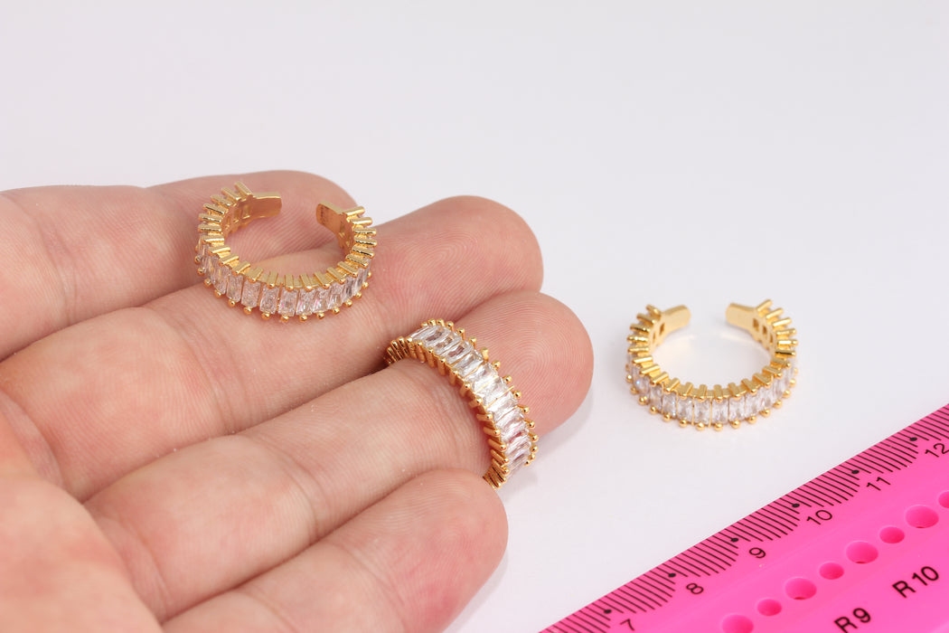 16x17mm 24k Shiny Gold Baguette Rings, Micro Pave Rings, Cubic Zirconia Rings, Stacking Rings, Gold Plated Rings, SLM105