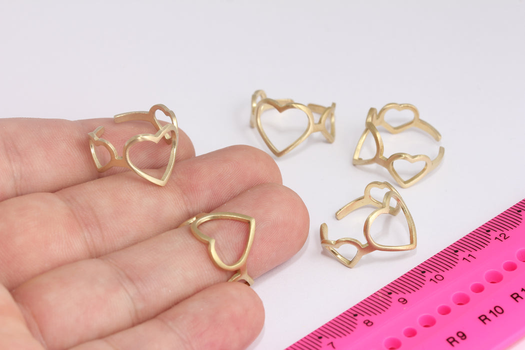 17x18mm Raw Brass Heart Ring , Adjustable Heart Ring, Brass Ring, Heart Jewelry Ring, Raw Brass Findings, SLM115-1