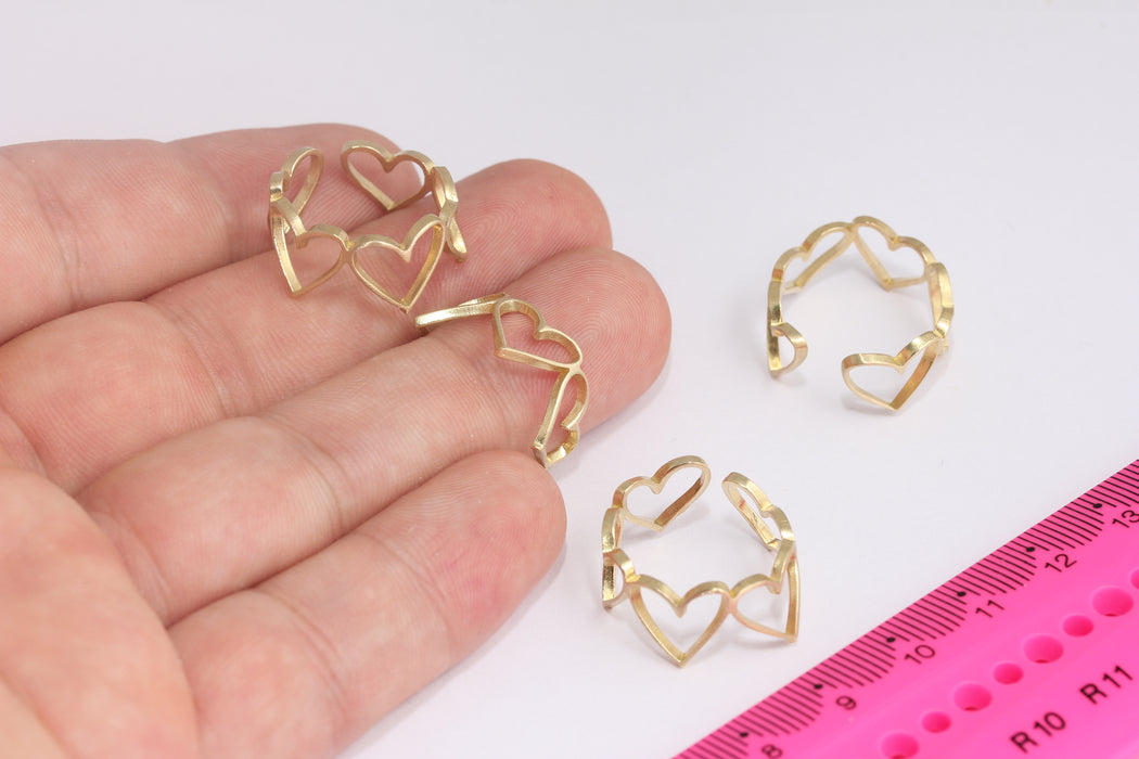 17x18mm Raw Brass Heart Ring, Heart Rings, Dainty Rings, Tiny Brass Rings, Ring Settings, Heart Textured Ring, SLM324-1