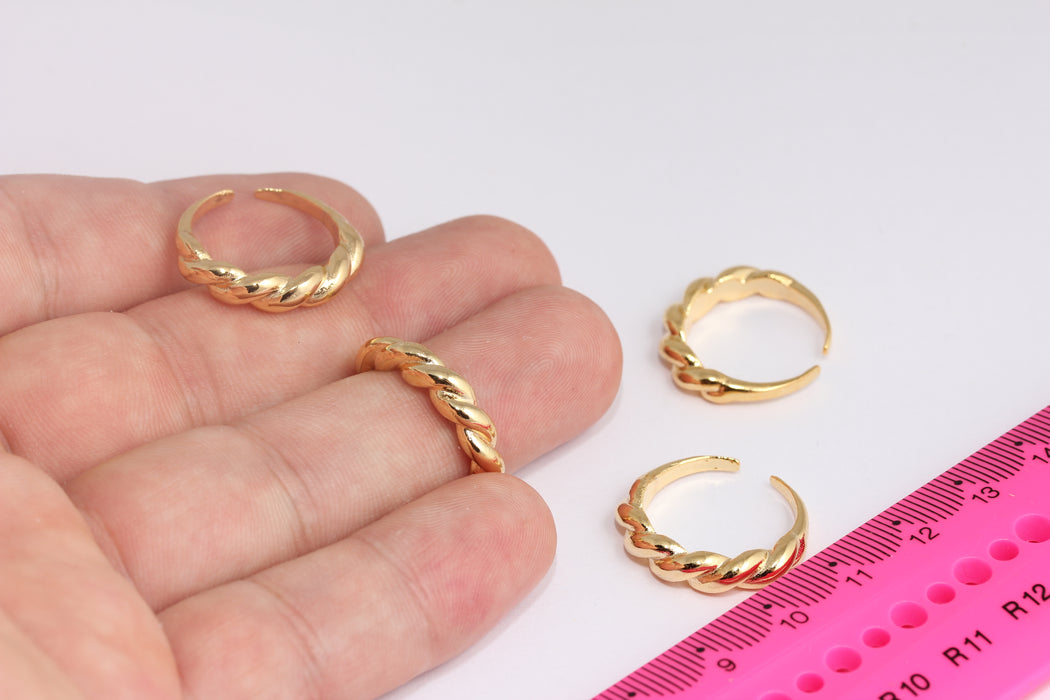 24k Shiny Gold Twisted Ring, Ring for Women, Gold Ring, Statement Ring, Adjustable Ring, Chunky Ring, Gold Plated Rings, SLM324-2