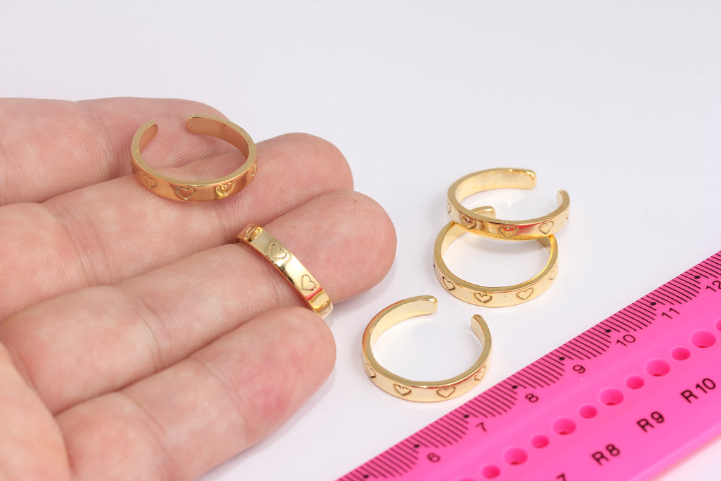 16-17mm 24k Shiny Gold Heart Rings, Adjustable Heart Ring, Gold Heart Ring, Minimalist Heart Ring, Gold Plated Findings, SLM111-2