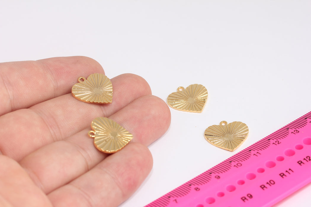 18 mm 24 ayar Parlak Altın Güneş Kalp, Kalp Kolye, Kalp Madalyon, Aşk Takıları, Altın Kalp Kolye Ucu, Güneş Kalp Madalyon, FRB151-1