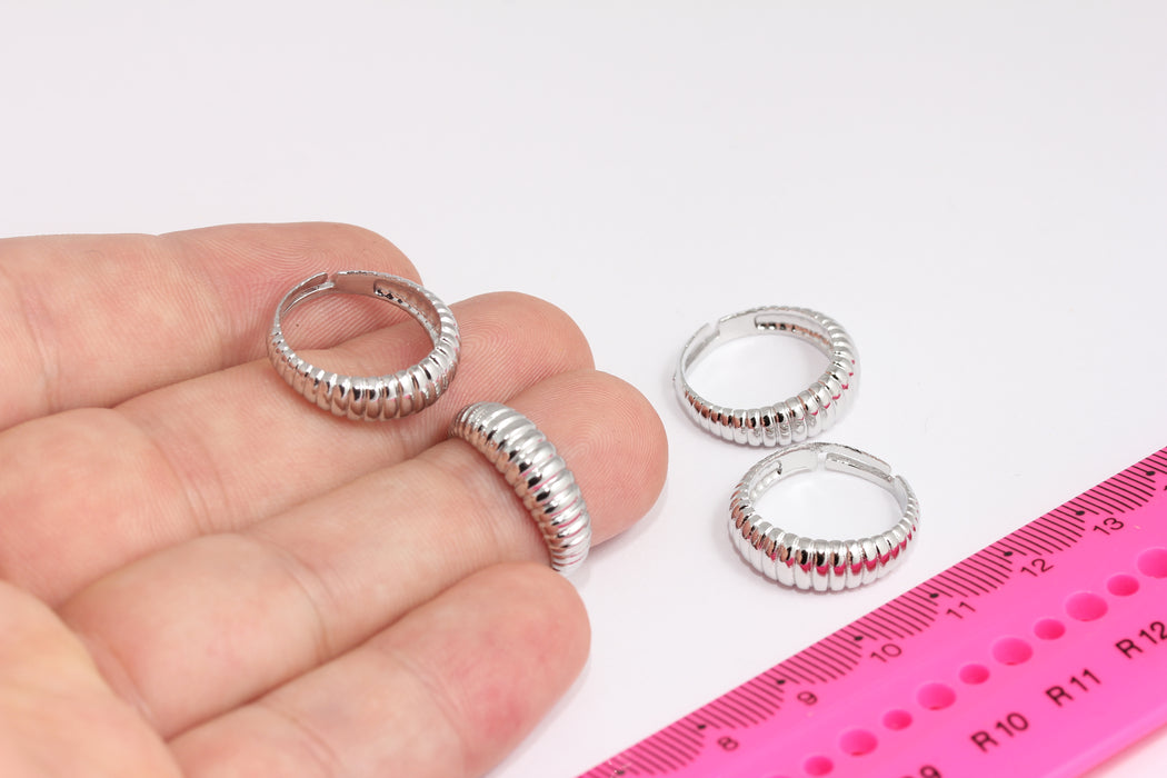 16x17mm Rhodium Plated Shell Rings, Adjustable Ring Settings, Silver String Ring, Stacking Rings, Dainty Rings, Textured Rings, FRB157