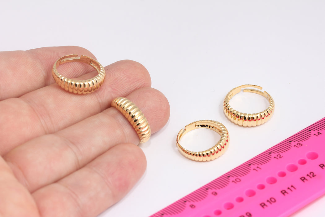 16x17mm 24k Shiny Gold Shell Rings, Adjustable Ring Settings, Gold String Ring, Stacking Rings, Dainty Rings, Textured Rings, FRB156