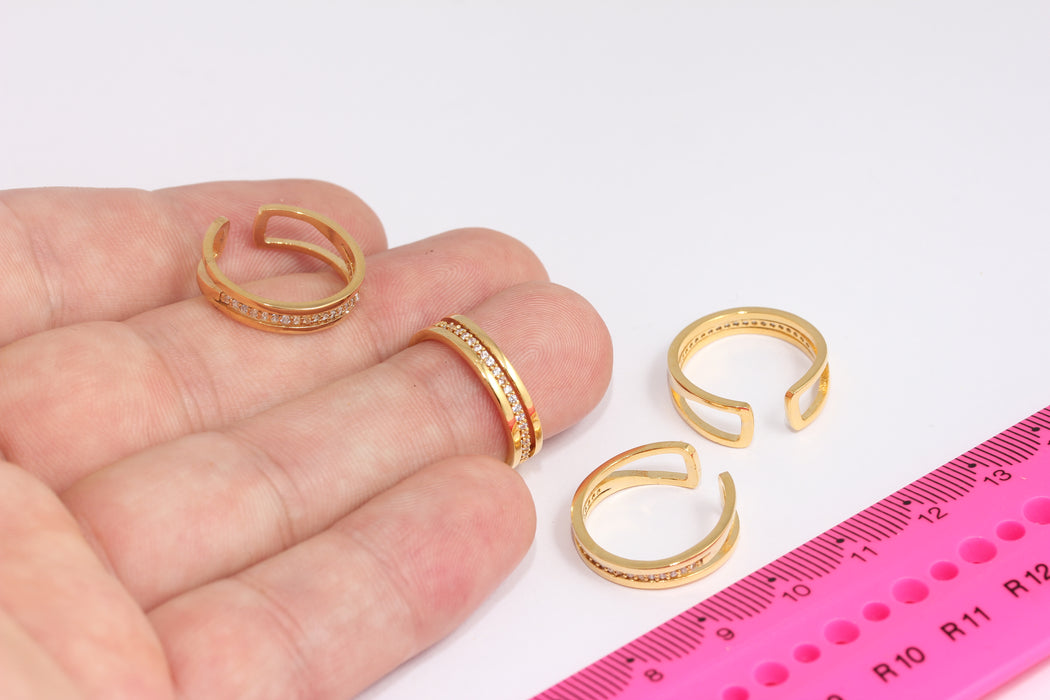 16x17mm 24k Shiny Gold CZ Ring, Micro Pave Ring, Adjustable Ring, Dainty Rings, Modern Ring, Gold CZ Rings, FRB146