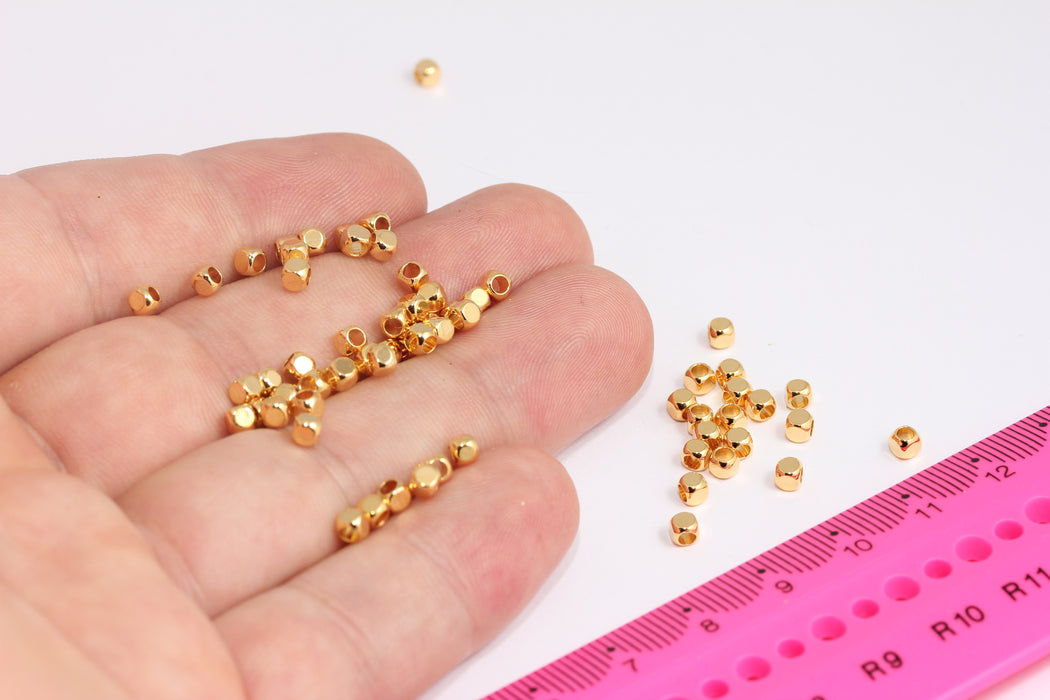 3mm 24k Shiny Gold Faceted Beads, Gold Diamond Beads, Cube Bracelet Beads, Gold Spacer Beads, Gold Plated Findings, FRB162