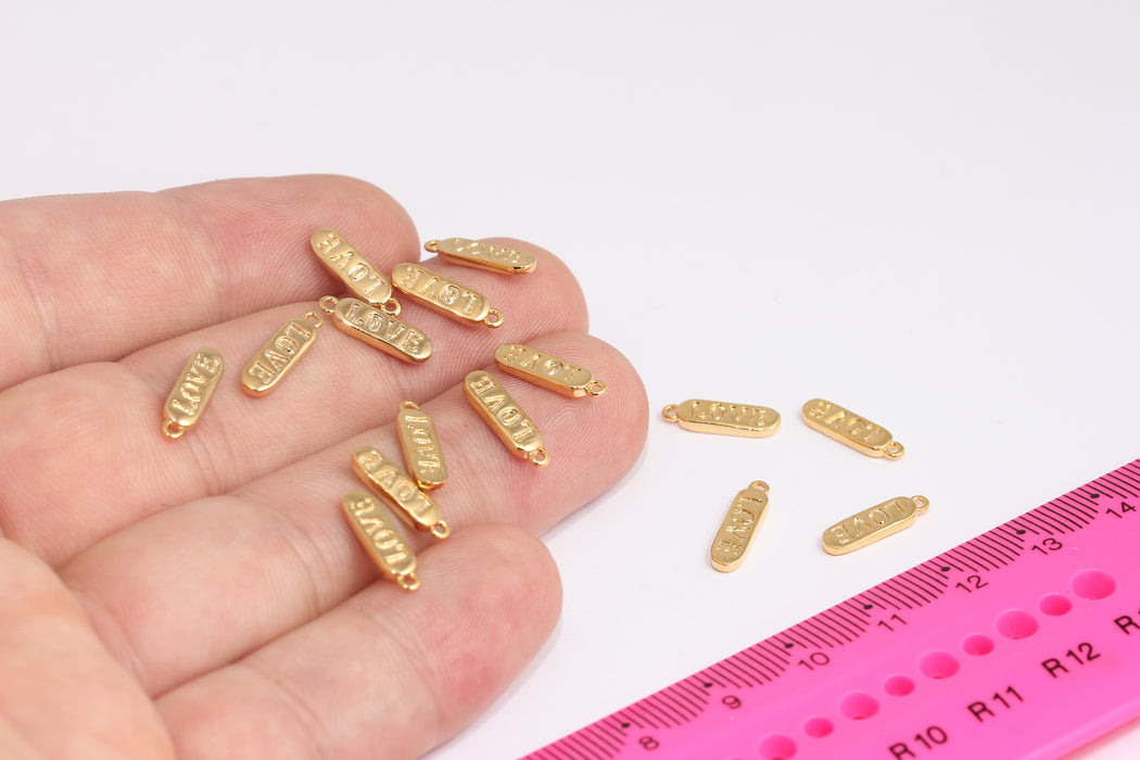 4x13mm 24k Shiny Gold Bar Charms, Love Bar Charms, Lucky Charm, Lucky You Necklace Pendant, Gold Plated Findings, FRB153-1