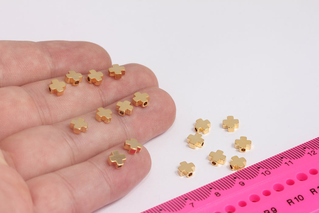 2,3x6mm 24k Shiny Gold Plus, Plus Shape Beads, Gold Plus Beads, Plus Charms, Bracelet Connector, Dainty Charms, MTE1354-1
