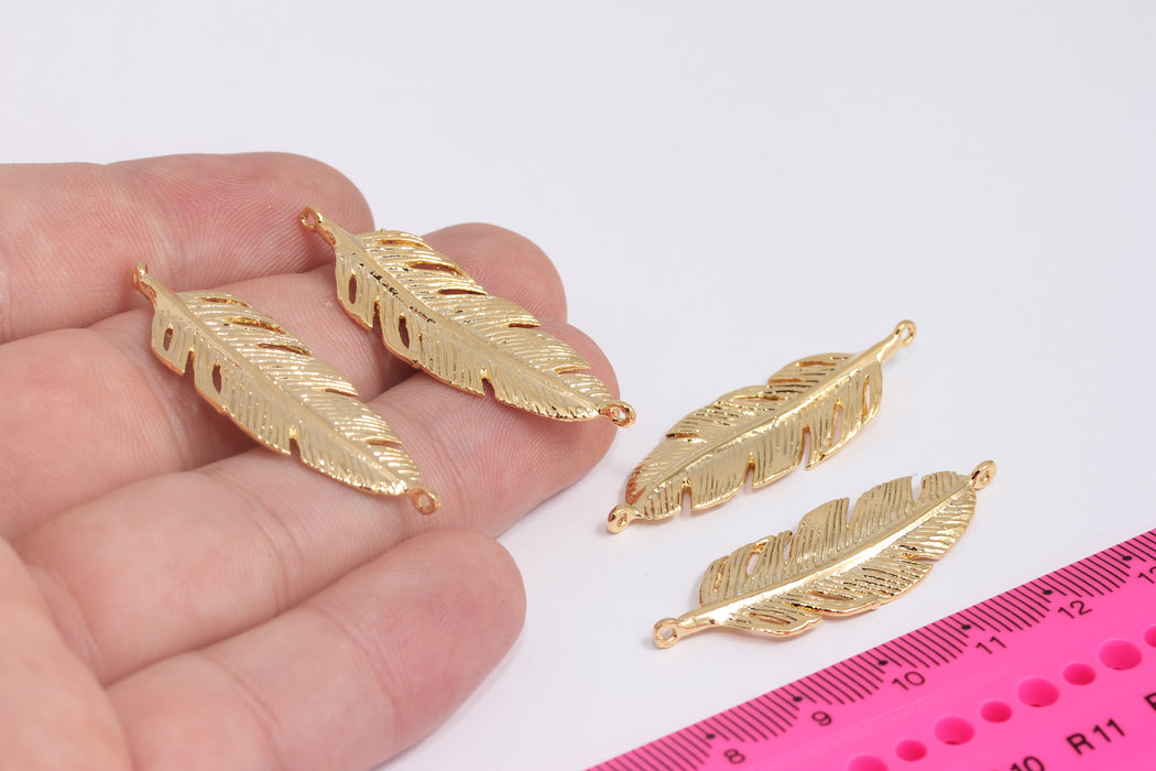 14x43mm 24k Shiny Gold Leaf Charms, Leaf Pendant, Tiny Leaf Charms, Gold Bracelet Beads, Gold Plated Findings, MTE1318