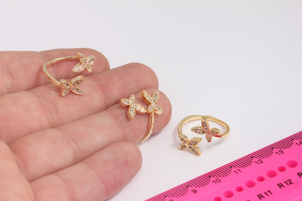 16x17mm 24k Shiny Gold Butterfly Ring, Micro Pave Butterfly Rings, CZ White Stone Rings, Stacking Butterfly Rings, CZ Women's Rings, MTE1165