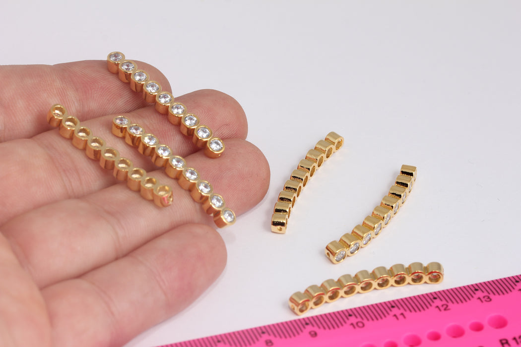 4.5x38mm 24k Shiny Gold CZ Bar, Micro Pave Bracelet Charms, Bracelet Connector, CZ Bracelet Bangle, CZ Bracelet Bar, MTE1326-1