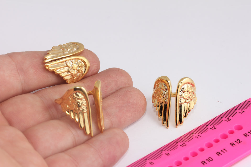 17x18mm 24k Shiny Gold Wing Ring, Adjustable Angel Wing Ring, Gold Wing Ring, Gold Ring, Angel Wing Open Ring, MTE752-1
