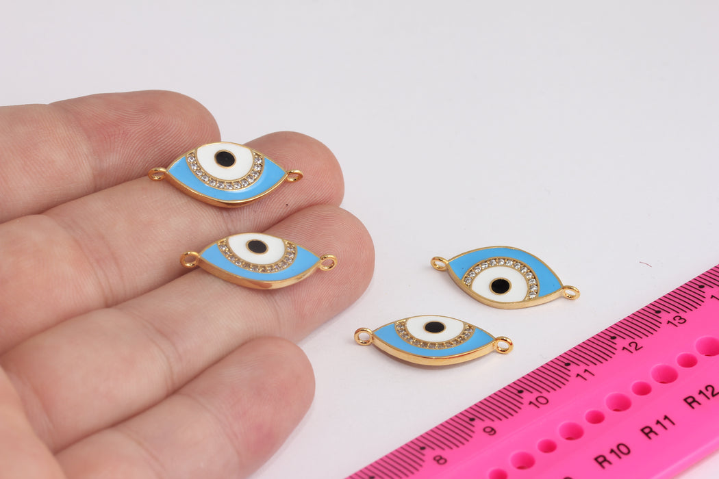 12x26mm 24 ayar Parlak Altın CZ Nazar Boncuğu, Mikro Döşeme Nazar Boncuğu, Kübik Zirkonya Takılar, Bilezik Takıları, Nazar Boncuğu Bilezik Takıları, MTE752-2