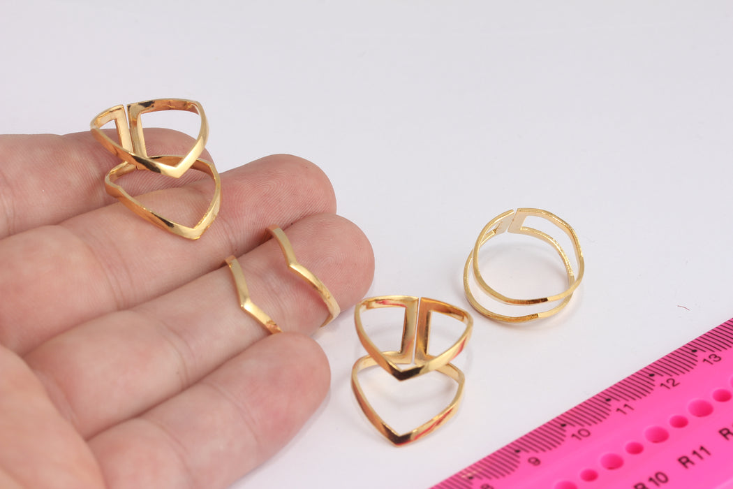 17-18mm 24k Shiny Gold Chevron Ring, V Shape Ring, Dainty Rings, Gold Chevron, Double V Ring, Gold Plated Ring, MTE777