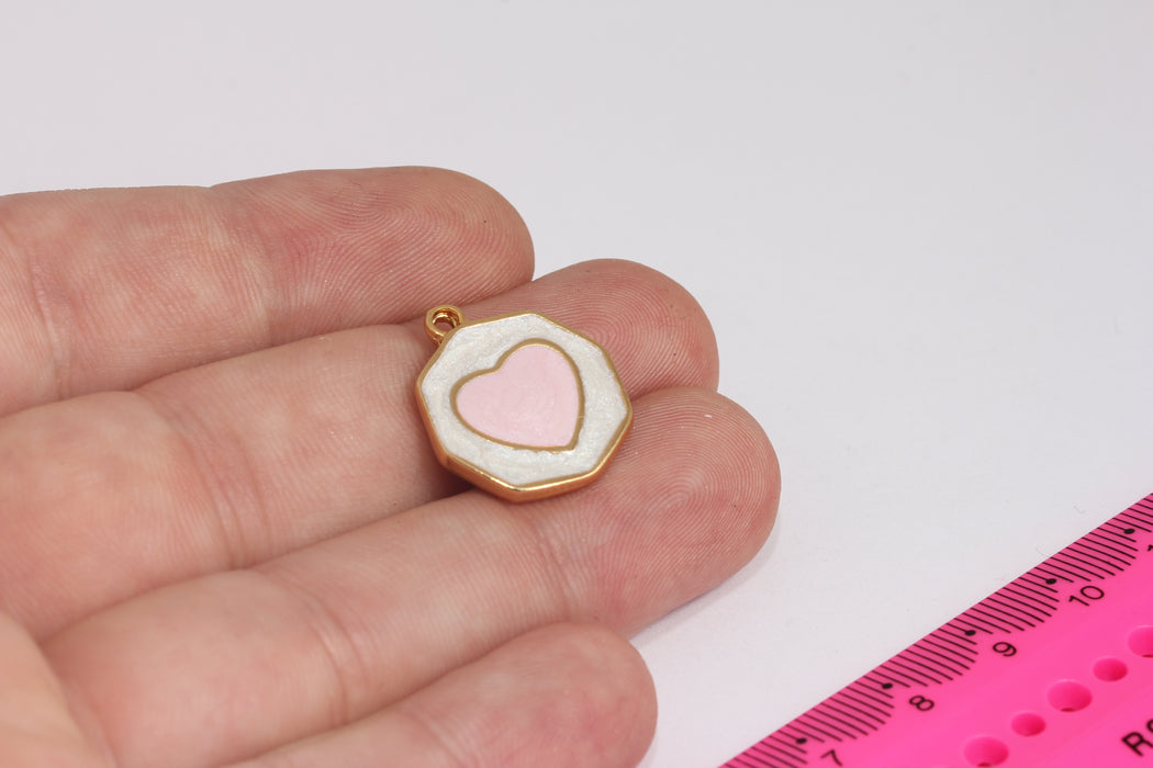 19x22mm 24k Shiny Gold Heart Pendant, Love Necklace Charms, Heart Medallion, Heart Disc Pendant, Heart Charms, Gold Findings, FRB42-3