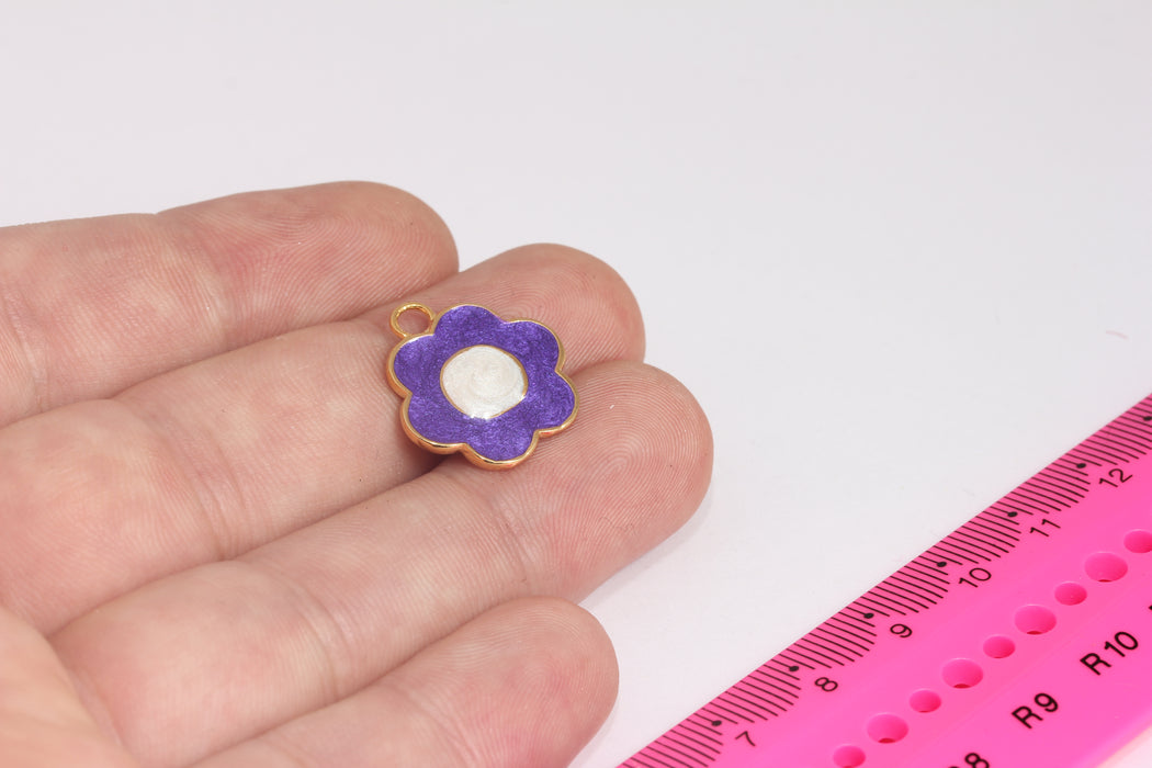 19x20mm 24 Ayar Parlak Altın Çiçek Kolye Ucu, Kolye Uçları, FRB42-4