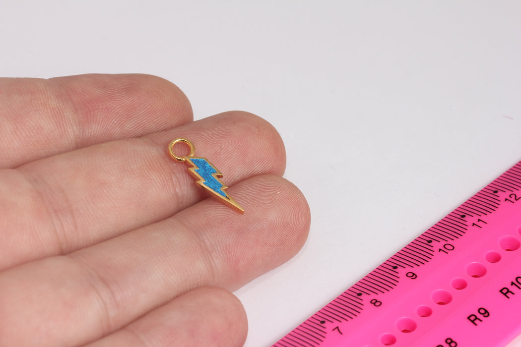 5x20mm 24k Shiny Gold Charms, Navy Blue Lightning Charms, Lightning Bolt Bracelet Charms, Enamel Thunder Pendant, Gold Findings, FRB111-3
