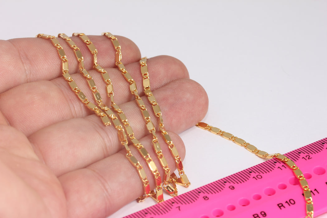 2.5mm 24k Shiny Gold Link Chain, Gold Bar Chain, Gold Necklace Chain, Gold Choker Chain, Curb Chain, Gold Chains, BXB375-3