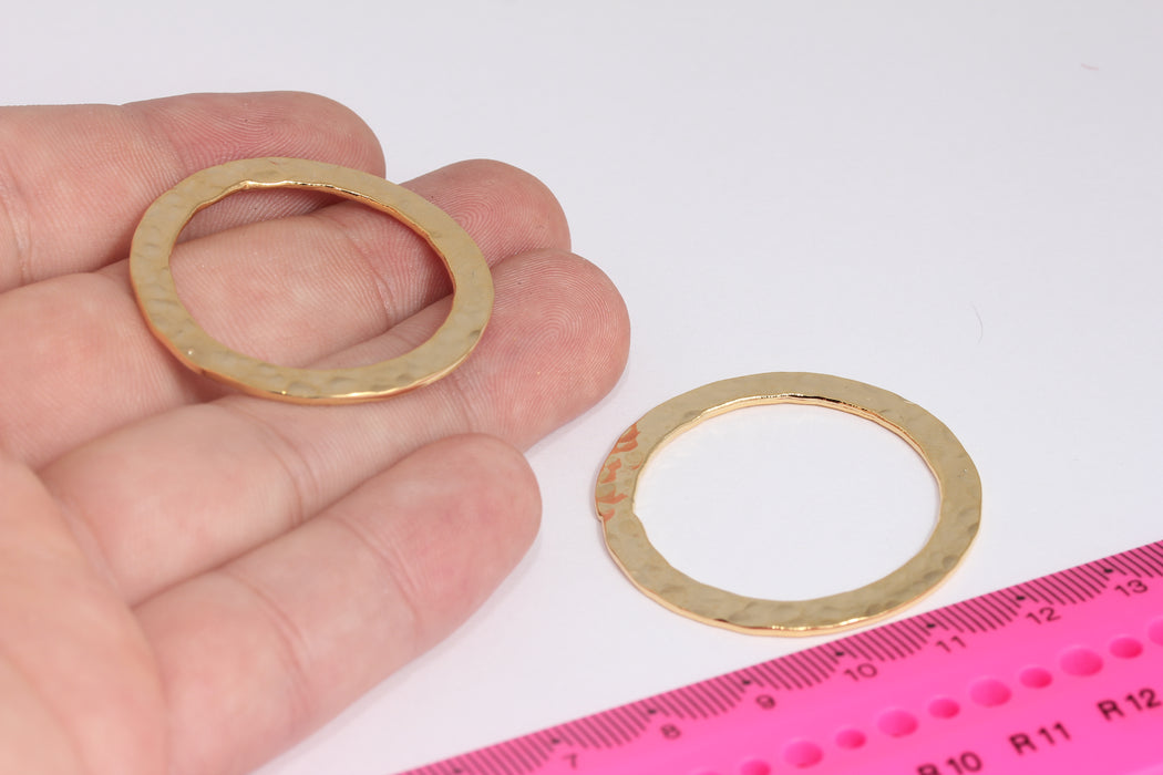 38mm 24k Shiny Gold Closed Rings, Hammered Connector Charms, Round Gold Hoop Connector, Gold Disc Charms, Gold Plated Findings, BXB422-3