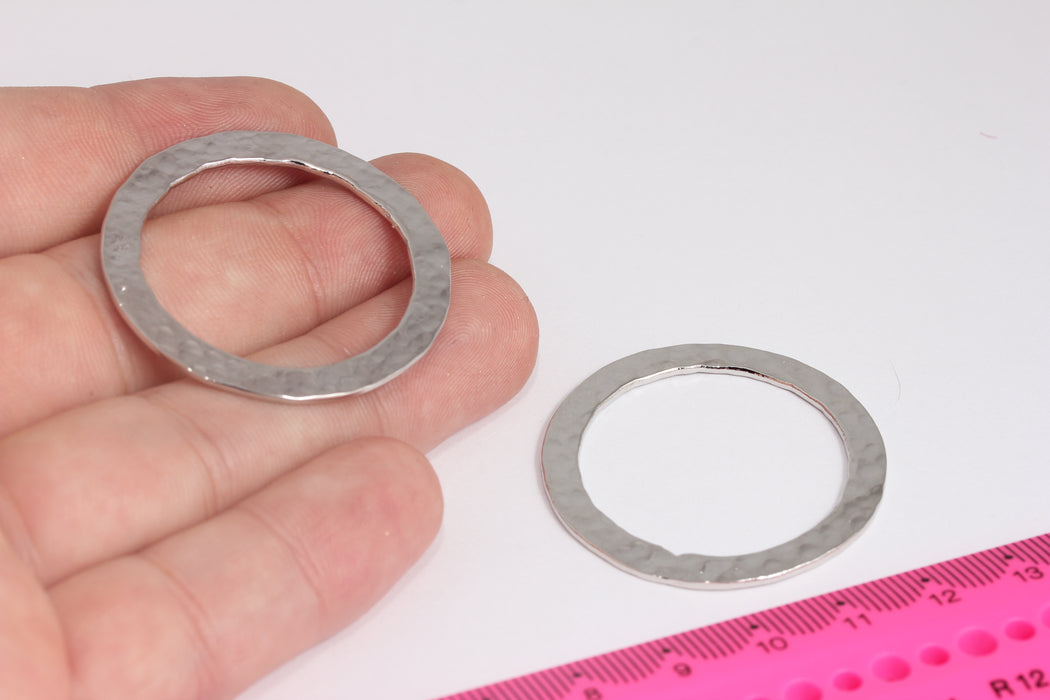 Anelli chiusi placcati in rodio da 38 mm, ciondoli con connettore martellato, connettore a cerchio rotondo in oro, ciondoli con disco in argento, componenti in argento, BXB423-1