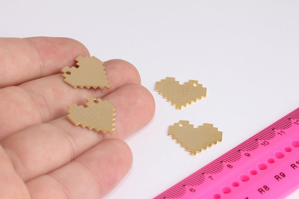 19x22mm 24k Shiny Gold Pixel Heart, Heart Pendant, Gold Heart Necklace Charms, Heart Charm, Gold Plated Findings, MTE1544-2