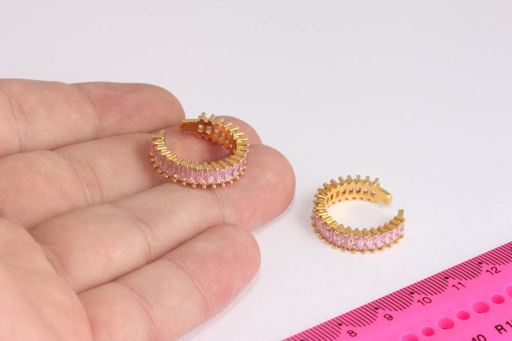 16x17mm 24k Shiny Gold Baguette Rings, Micro Pave Rings, Cubic Zirconia Rings, Stacking Rings, Gold Plated Rings, MTE1548-1