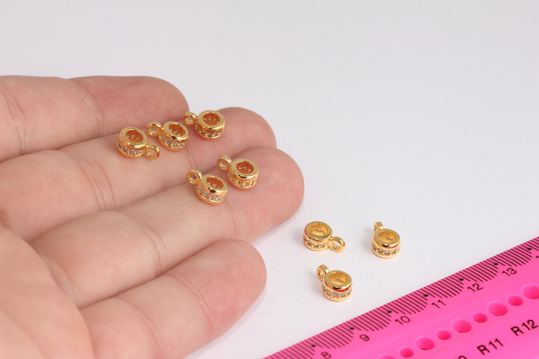 Perline in zirconia cubica oro lucido 24k da 6,5x10 mm, perline rotonde micro pavé in zirconia cubica, ciondoli a goccia, componenti placcati in oro, CHK337-2