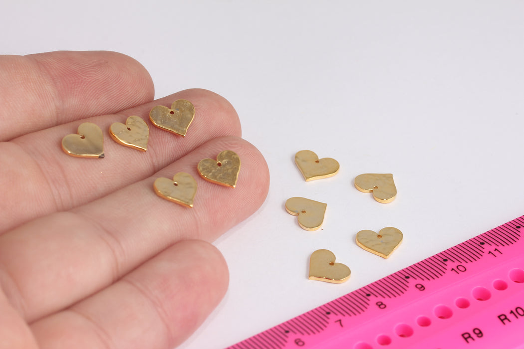 8x10mm 24 Ayar Parlak Altın Kalp, Çekiçlenmiş Kalp, Altın Kalp Kolye Tılsımları, Zarif Kalp, Kalp Tılsımı, Altın Kaplama Bulgular, MTE1554-3