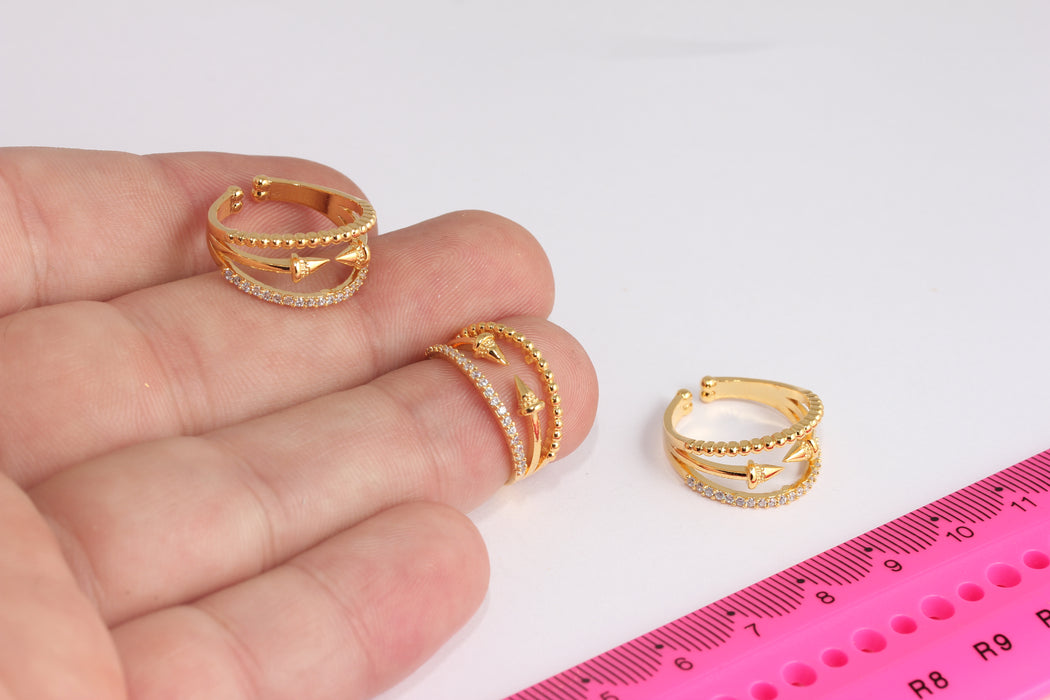 16x17mm 24k Shiny Gold CZ Ring, Micro Pave Ring, Adjustable Ring, Dainty Rings, Modern Ring, Gold CZ Rings, Gold Findings, MTE1403-2