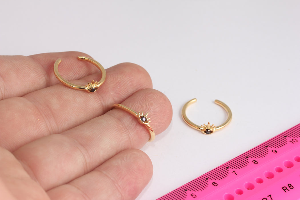 17x18mm 24k Shiny Gold Evil Eye Ring, Micro Pave Eye Ring, Adjustable Ring, Dainty Rings, Black Stone Ring, Gold Plated Rings, ZRCN410