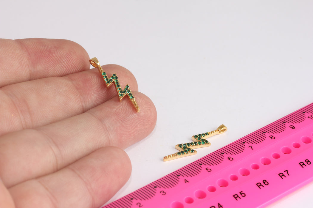 8x30mm 24 Ayar Parlak Altın Gök Gürültüsü, Mikro Döşeme Şimşek Tılsımı, Şimşek Cıvatası Kolye Tılsımı, Kübik Zirkonya Altın Gök Gürültüsü Kolye Ucu, ZRCN414