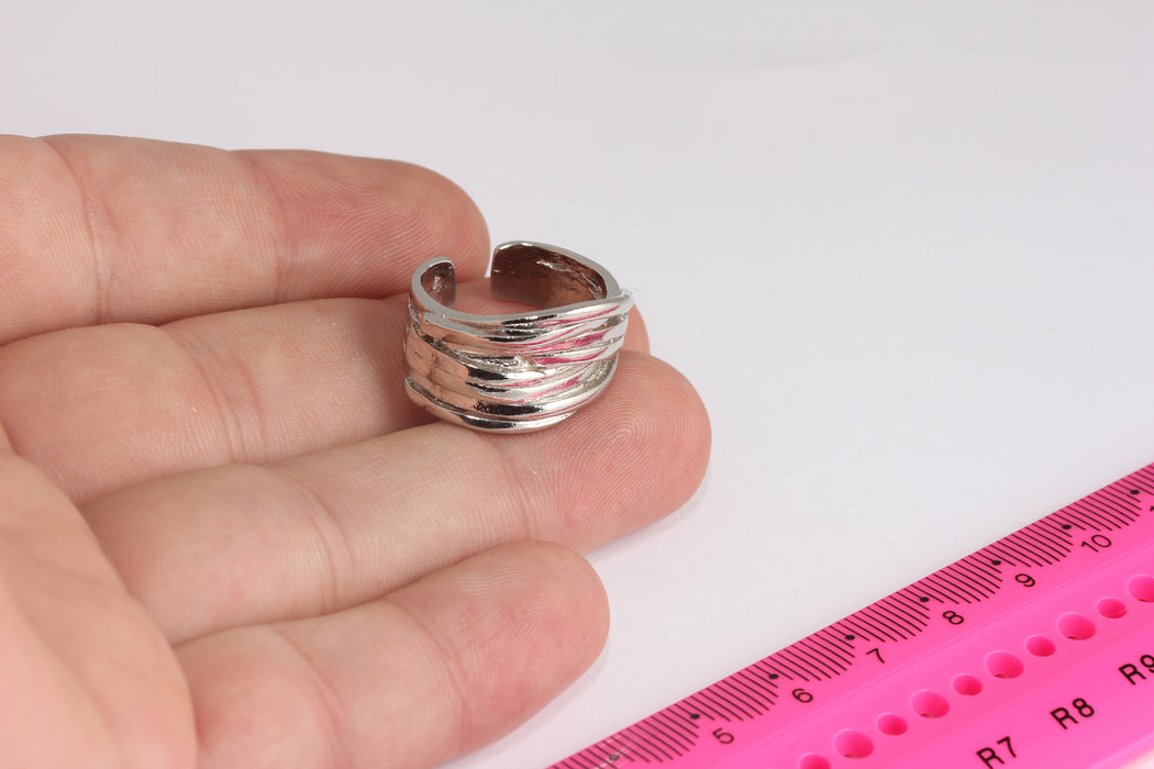 17-18mm Rhodium Plated Ring, Adjustable Ring Settings, Rock Ring, Silver Cuff Rings, SIlver Rope Rings, Silver Statement Rings, ZRCN416