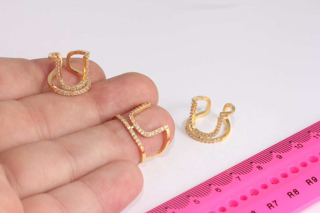 16-17mm 24k Shiny Gold Nail Ring, CZ Gold Fingertip Ring, ZRCN419