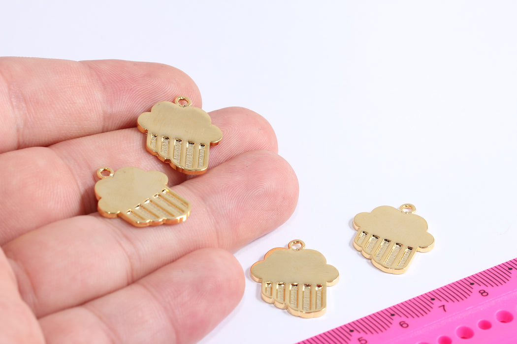19x22mm 24k Shiny Gold Cloud Charms, Cloudy Rain Necklace, Dainty Rain Pendant, Cloud Connector, Gold Plated Cloud Charm, HRN79-2