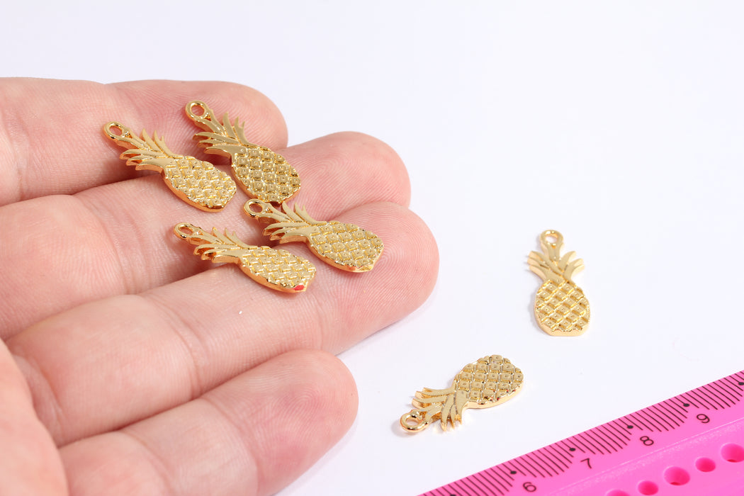 9x22mm 24k Shiny Gold Pineapple, Fruit Charms, Pineapple Charms, Gold Charms, Pineapple Pendant, Bracelet Fruit Beads, HRN78-2
