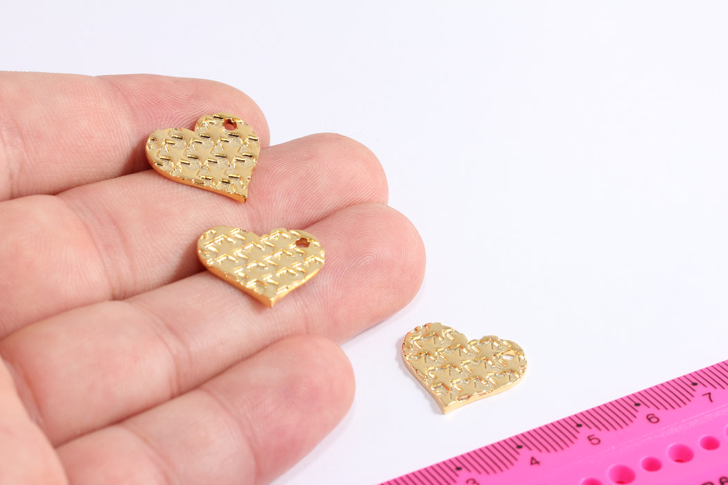 17x19mm 24k Shiny Gold Star Heart, Stars Heart Pendant, Gold Heart Necklace Charms, Heart Charm, Gold Plated Findings, HRN78-3