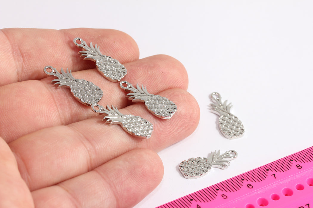 Ananas placcato rodio 9x22 mm, ciondoli a forma di frutta, ciondoli a forma di ananas, ciondoli in argento, ciondolo a forma di ananas, perline di frutta per bracciale, HRN81-3
